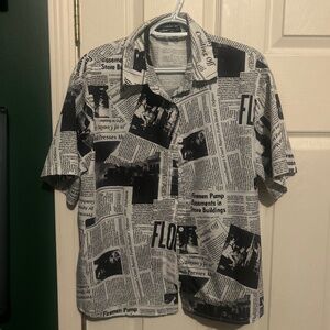 Vintage newspaper print button up